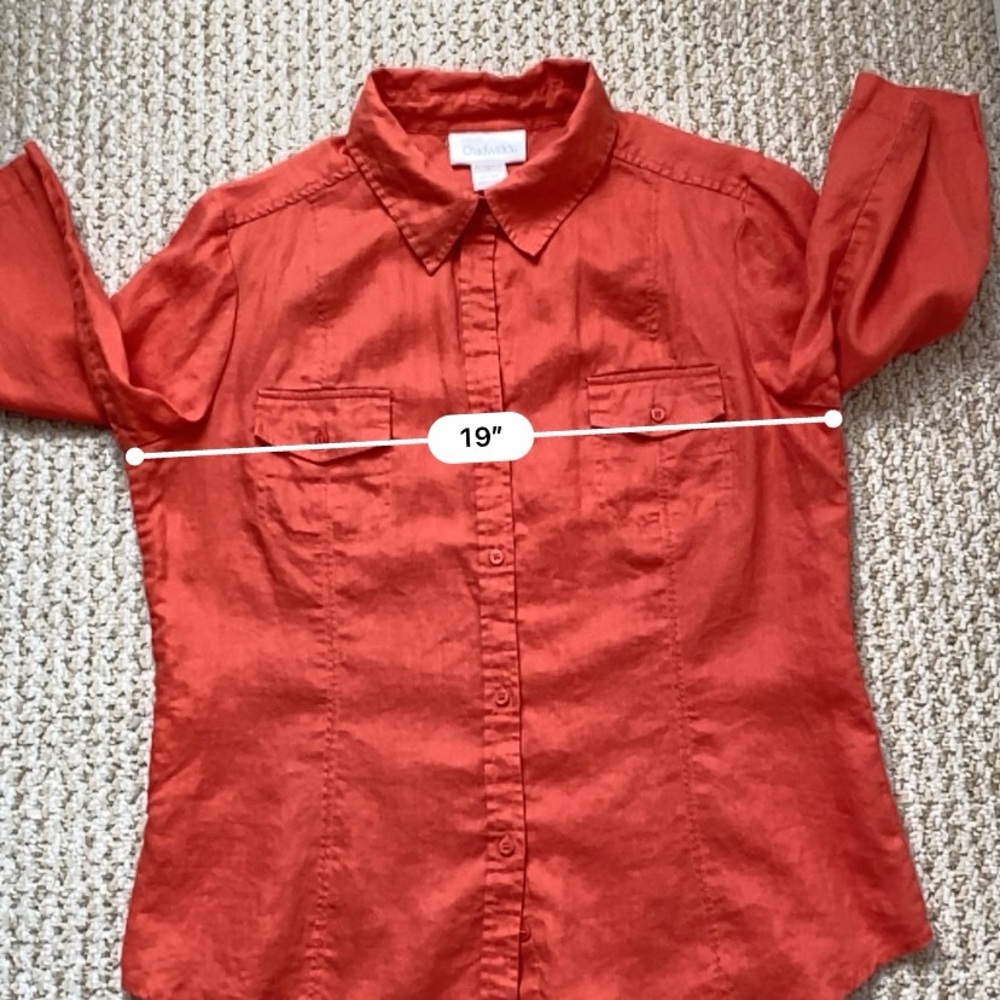 CHADWICK’S | 100% Linen Coral Button Down Shirt Size 14 - Picture 5 of 10